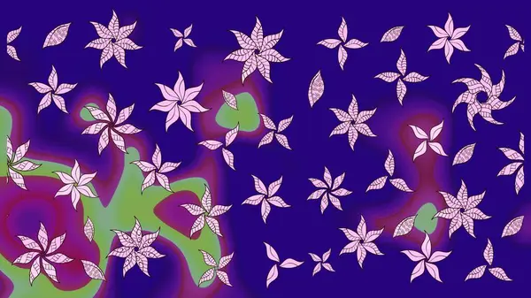 Raster illüstrasyonu. Mavi renkli çiçekler. Çiçek süslemeli çizim deseni.