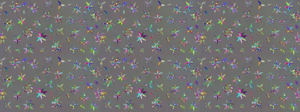 Düz Çiçek Elementleri Tasarımı. Raster Illustrasyon 'daki Çiçek Deseni' nin son moda çizimi. Renkli Yaz Temalı eskiz kalıbı. Gri renkli çiçekler.