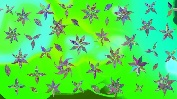 El çizimi, soyut ve süslü elementler. Klasik çiçekler. Suluboya resim taklit Raster çizimi. Yaz çiçekleri teması. Yeşil renkler.