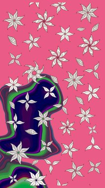 Pembe renkli çiçekler. Hediye ambalaj kağıdı, tebrik kartları, posterler ve pankart tasarımı. Raster düz çiçek çizim deseni.