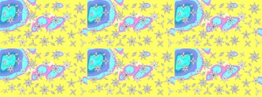 Çiçek desenli çizim. Sarı renkli çiçekler. Raster illüstrasyonu. Asya tekstil tarzında. Raster illüstrasyonu.