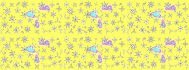 Sevimli çiçek raster deseni. Modaya uygun kumaş deseni. Renkli Yaz Temalı eskiz kalıbı. Düz Çiçek Elementleri Tasarımı.