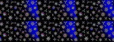 1950-1960 motifleri. El çizimi çiçek unsurları olan soyut çizim raster deseni. Retro tekstil tasarım koleksiyonu. Çiçekli ipek eşarp. Siyah üstüne siyah..