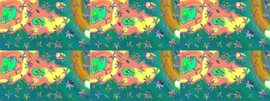 Düz Çiçek Elementleri Tasarımı. Raster illüstrasyonundaki çiçek desenli çizim. Renkli Bahar Teması eskiz kalıbı. Süslü kumaş deseni.