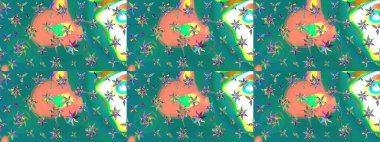 Raster çiçek desenli çiçek deseni, yapraklar, dekoratif elementler, sıçrama, lekeler, el çizimi kontur çizgileri ve Doodle çizim stili, grafik raster çizim çizimi.