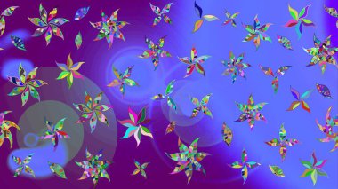 Mor renkli çiçekler. Raster illüstrasyonu. Çiçek desenli çizim. Asya tekstil tarzında. Raster illüstrasyonu.