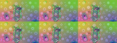 Raster illüstrasyonundaki çiçek desenli çizim. Yeşil renklerde. Güzel kumaş deseni. Raster illüstrasyonu.