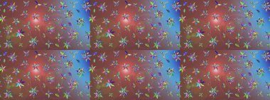 Raster illüstrasyonu. Şirin çiçekli eskiz deseni ve kahverengi renkli yapraklar, suluboya çiçek deseni, duvar kağıdı, kart veya kumaş için fayanslı.