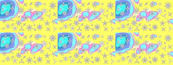 Çiçek desenli çizim. Sarı renkli çiçekler. Raster illüstrasyonu. Asya tekstil tarzında. Raster illüstrasyonu.