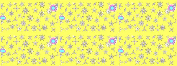 Raster Illustrasyon 'daki Çiçek Deseni' nin son moda çizimi. Sarı renkli çiçekler. Renkli Yaz Temalı eskiz kalıbı. Düz Çiçek Elementleri Tasarımı.