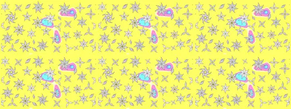 Sevimli çiçek raster deseni. Modaya uygun kumaş deseni. Renkli Yaz Temalı eskiz kalıbı. Düz Çiçek Elementleri Tasarımı.