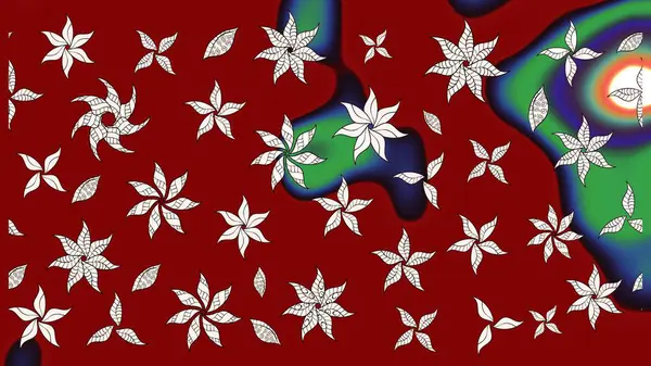 Çiçek ve yapraklı karalama şeklinde Raster çiçek deseni. Raster illüstrasyonu. Kibarca, bahar çiçekleri kırmızı renklerde.