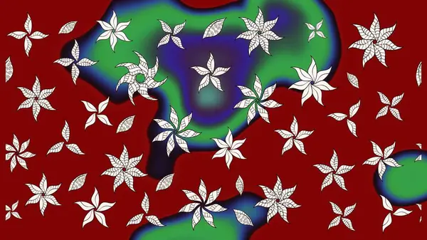 Çiçeksel çizim kalıbının yansıması. Vadinin çiçekleri kırmızı renklerde.