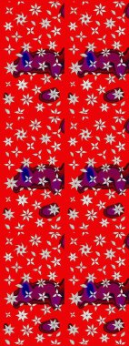 Ağaç dallı bahar çiçekleri, çiçek siluetiyle kırmızı renkte desen. Raster deseni.