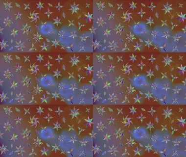 El çizimi. Güzel kumaş deseni. Raster illüstrasyonu. Çiçekler, dallar, otlar ve çiçekler.