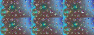 Güzel çiçek deseni. Renkli Bahar Teması eskiz kalıbı. Düz Çiçek Elementleri Tasarımı. Mavi renkte çiçekler.