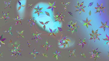 Gri üzerine gri. Çiçekli ipek eşarp. Retro tekstil tasarım koleksiyonu. 1950-1960 motifleri. El çizimi çiçek elementleri ile soyut çizim raster deseni.