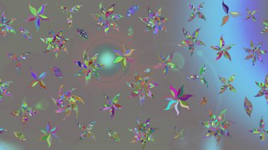 Düz Çiçek Elementleri Tasarımı. Raster illüstrasyonundaki çiçek desenli çizim. Gri renkli çiçekler. Renkli Bahar Teması çizim şablonu.