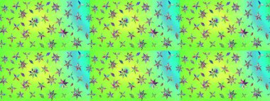 Renkli Bahar Teması eskiz kalıbı. Raster illüstrasyonundaki çiçek desenli çizim. Yeşil renkli çiçekler. Düz Çiçek Elementleri Tasarımı.