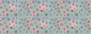 Renkli Bahar Teması eskiz kalıbı. Raster güzel kumaş deseni çiziyor. Düz Çiçek Elementleri Tasarımı. Çiçek deseni.