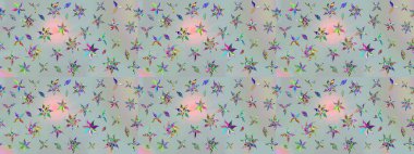 Moda baskıları için zarif bir şablon. Motley illüstrasyonu. Robot resim. Küçük çiçekte güzel bir desen. Küçük renkli çiçekler. Çiçekli bahar çiçekleri.