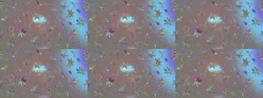 Renkli Bahar Teması eskiz kalıbı. Raster illüstrasyonundaki çiçek desenli çizim. Düz Çiçek Elementleri Tasarımı. Güzel kumaş deseni.