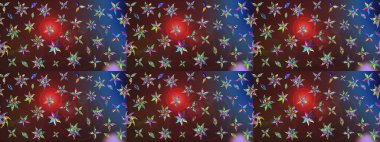 Kahverengi üzerine kahverengi. Çiçekli ipek eşarp. 1950-1960 motifleri. Retro tekstil tasarım koleksiyonu. El çizimi çiçek elementleri ile soyut çizim raster deseni.