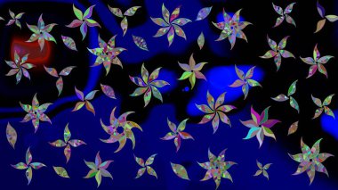 Raster illüstrasyonu. Suluboya tarzında mavi renkte. Küçük çiçekli bahar deseni çiz.