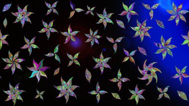 Çiçekli karalama şeklinde Raster çiçek deseni. Nazik, sevimli çiçek arkaplanı. Siyah renkte çiçekler.