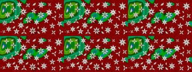 Parlak renkli çiçekli ve kırmızı yapraklı harika bir çiçek deseni. Moda baskıları için zarif bir şablon. Modern çiçek arkaplanı. Halk stili.