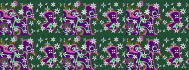 Raster illüstrasyonu. Şirin çiçekli eskiz deseni ve yeşil renkli yapraklar, suluboya çiçek deseni, duvar kağıdı, kart veya kumaş için fayanslı.