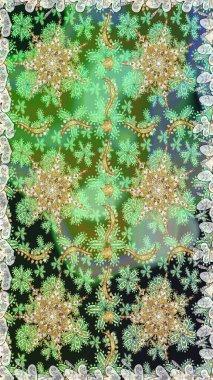 Kusursuz raster arka plan. Duvar kâğıdı barok, İspanyol kumaşı. Yeşil renkte altın elementler. Şık bir grafik desen. Çiçek deseni.