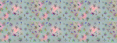 Renkli Bahar Teması eskiz kalıbı. Raster güzel kumaş deseni çiziyor. Düz Çiçek Elementleri Tasarımı. Çiçek deseni.