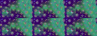 Çiçek desenli çizim. Raster illüstrasyonu. Mavi renkte Asya tekstili.