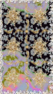 Düz elle çizilmiş klasik koleksiyon. Raster altın pürüzsüz desen. Arkaplan, kumaş, altın duvar kağıdı. Altın elementlerle gri renklerde altın desen.