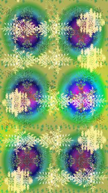 Yeşil, mavi ve sarı renklerde izole edilmiş. Kış kar tanesi. Kar Tanesi Raster illüstrasyonu. Kar Tanesi Simgesi.