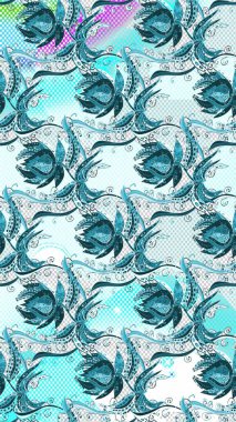 El çizimi. Çiçekli, yapraklı, çiçek desenli bir el deseni. Raster illüstrasyonu.