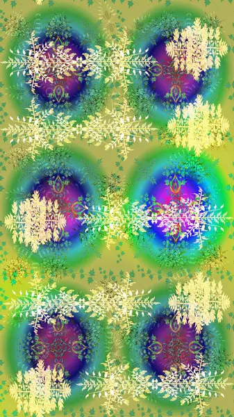 Yeşil, mavi ve sarı renklerde izole edilmiş. Kış kar tanesi. Kar Tanesi Raster illüstrasyonu. Kar Tanesi Simgesi.