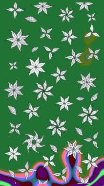 Yeşil renklerde. Güzel kumaş deseni. Raster illüstrasyonu. Raster illüstrasyonunda çiçek deseni çizimi.