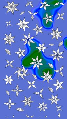 Mavi renkli çiçekler. Hediye ambalaj kağıdı, tebrik kartları, posterler ve pankart tasarımı. Raster düz çiçek çizim deseni.