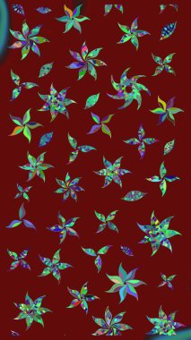 El çizimi. Raster illüstrasyonu. Çiçekli, yapraklı, çiçek desenli çizim..