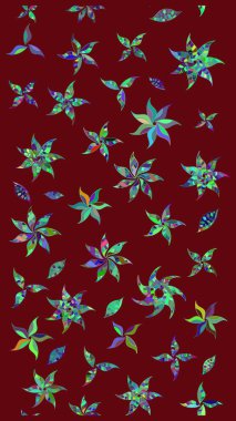 Kırmızı renkte çiçekler. Raster illüstrasyonu. Asya tekstil tarzında. Çiçek desenli çizim. Raster illüstrasyonu.