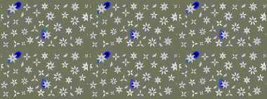 Yeşil renkli bitkilerden oluşan parlak çiçekli çizim deseni.