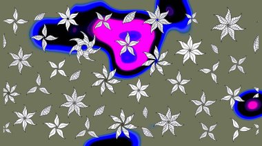 Kumaş, tekstil, duvar kağıdı baskısı için. Eskiz geçmişi. Raster illüstrasyonu. Renkli desenli eskiz deseni, yeşil çiçekler ve dekoratif elementlerle. Antika retro tarzı.