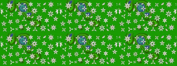 Raster illüstrasyonundaki çiçek desenli çizim. Yeşil renkli çiçekler. Renkli Bahar Teması eskiz kalıbı. Düz Çiçek Elementleri Tasarımı.