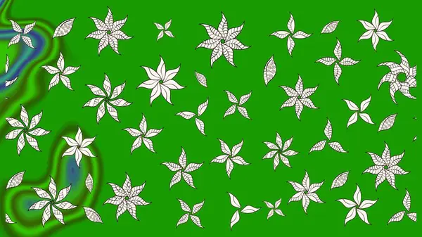 Tekstil, kumaş, ambalaj, hatıra defteri için hoş bir çiçek arkaplanı. Çocuksu tasarım. Yeşil arka planda. Elle çizilmiş karalama çiçekleri ile Raster çizim deseni.