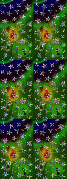 Raster çiçek desenleri çiziyor. Vadinin yeşil renkli çiçekleri.