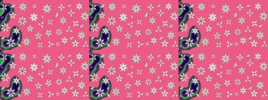 Çiçekler. Soyut etnik raster çizim kalıbı. Vadinin çiçekleri pembe renklerde.