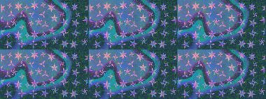 Mavi ve yeşil renkli kar tanesi süsü. Kar tanesi süsü Raster illüstrasyonu. Güzel süs eşyası. Kar taneleri izole edildi.