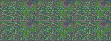 Duvar kağıdı için böcek dokusunun tekrarı. Raster illüstrasyonu. Yeşil ve mavi lekeli güzel bir kelebek kumaşı. Bahar Kelebeği şirin tema.